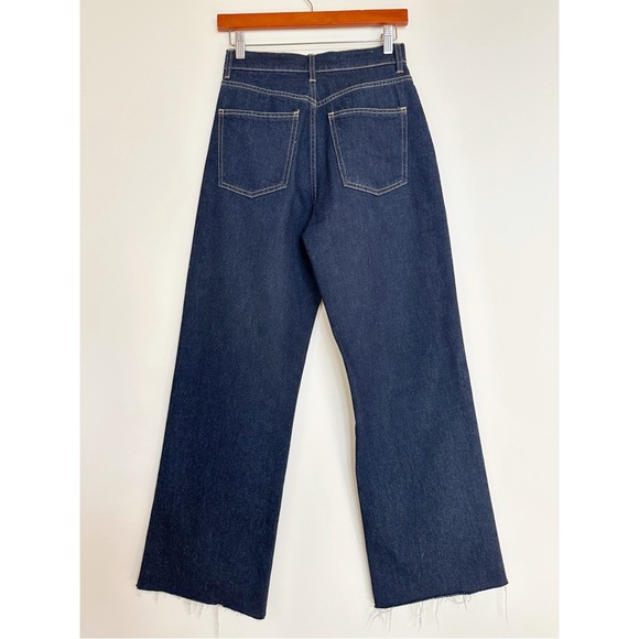 Zara Dark Wash Wide Leg Raw Hem Jeans Size 4 - Picture 2 of 8